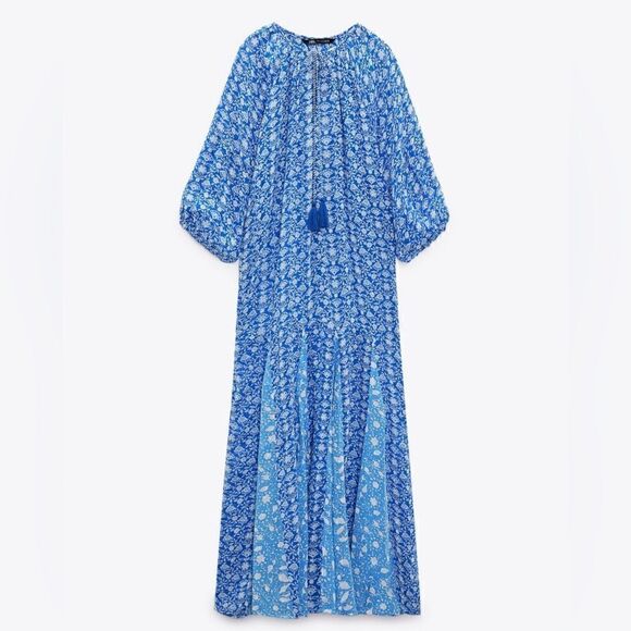 ZARA BOHO DOTTED MESH PRINTED MIDI DRESS - Picture 3 of 7